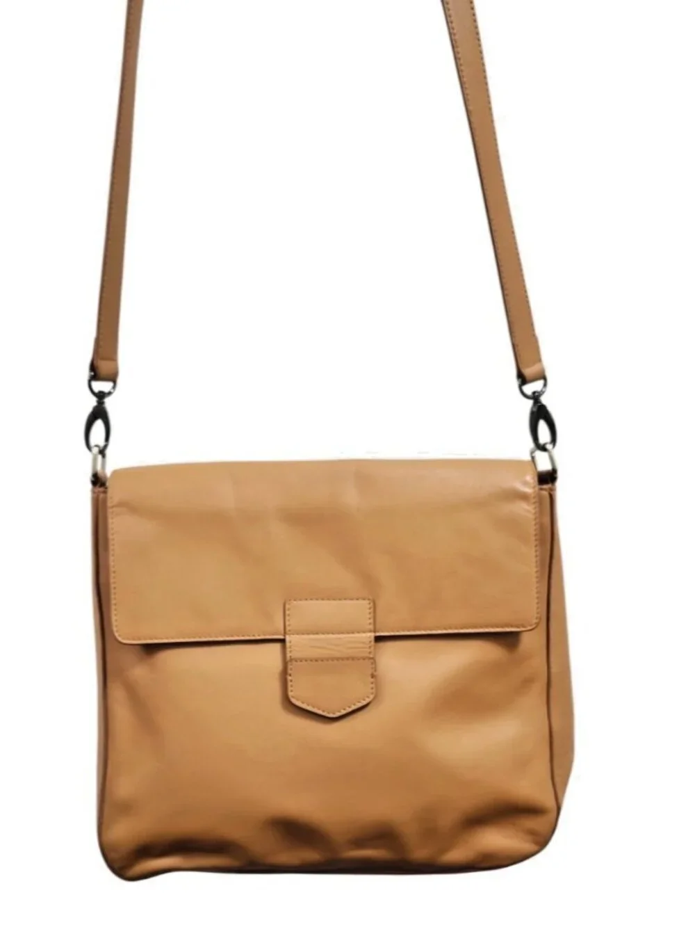 Henri Bendel Leather Crossbody Tan Camel Pink Lining Large Shoulder Purse